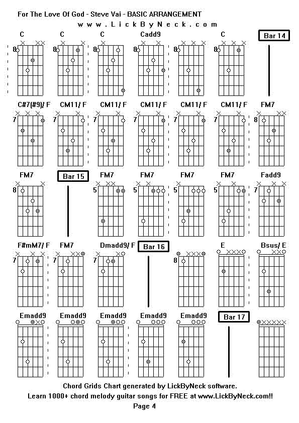 Chord Grids Chart of chord melody fingerstyle guitar song-For The Love Of God - Steve Vai - BASIC ARRANGEMENT,generated by LickByNeck software.